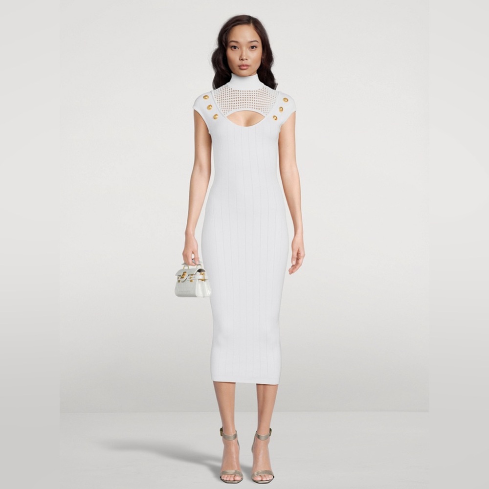 BALMAIN
Mesh-trimmed midi dress